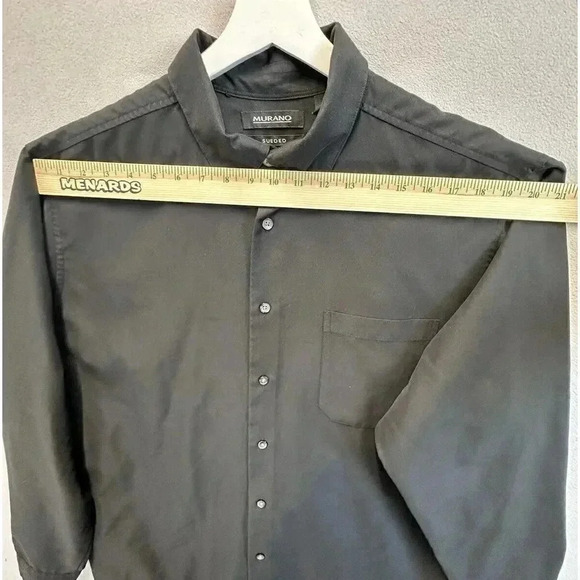 Murano Sueded Black Button Up Pointed Collar Shirt Sz XL Lightweight Long Sleeve - Picture 7 of 8